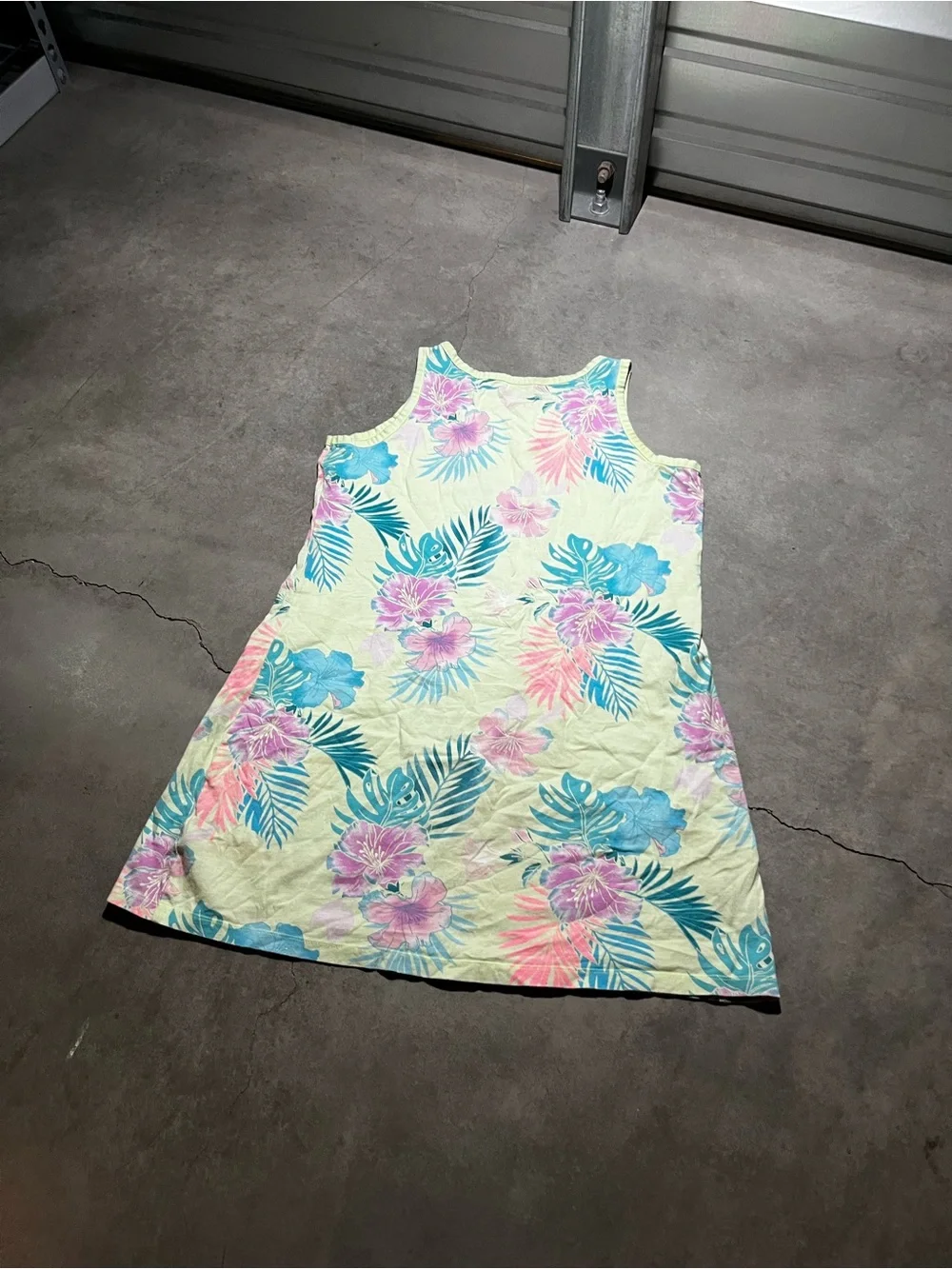 Justice Light Yellow Tropical Floral Tank Dress with Teal & Pink Accents